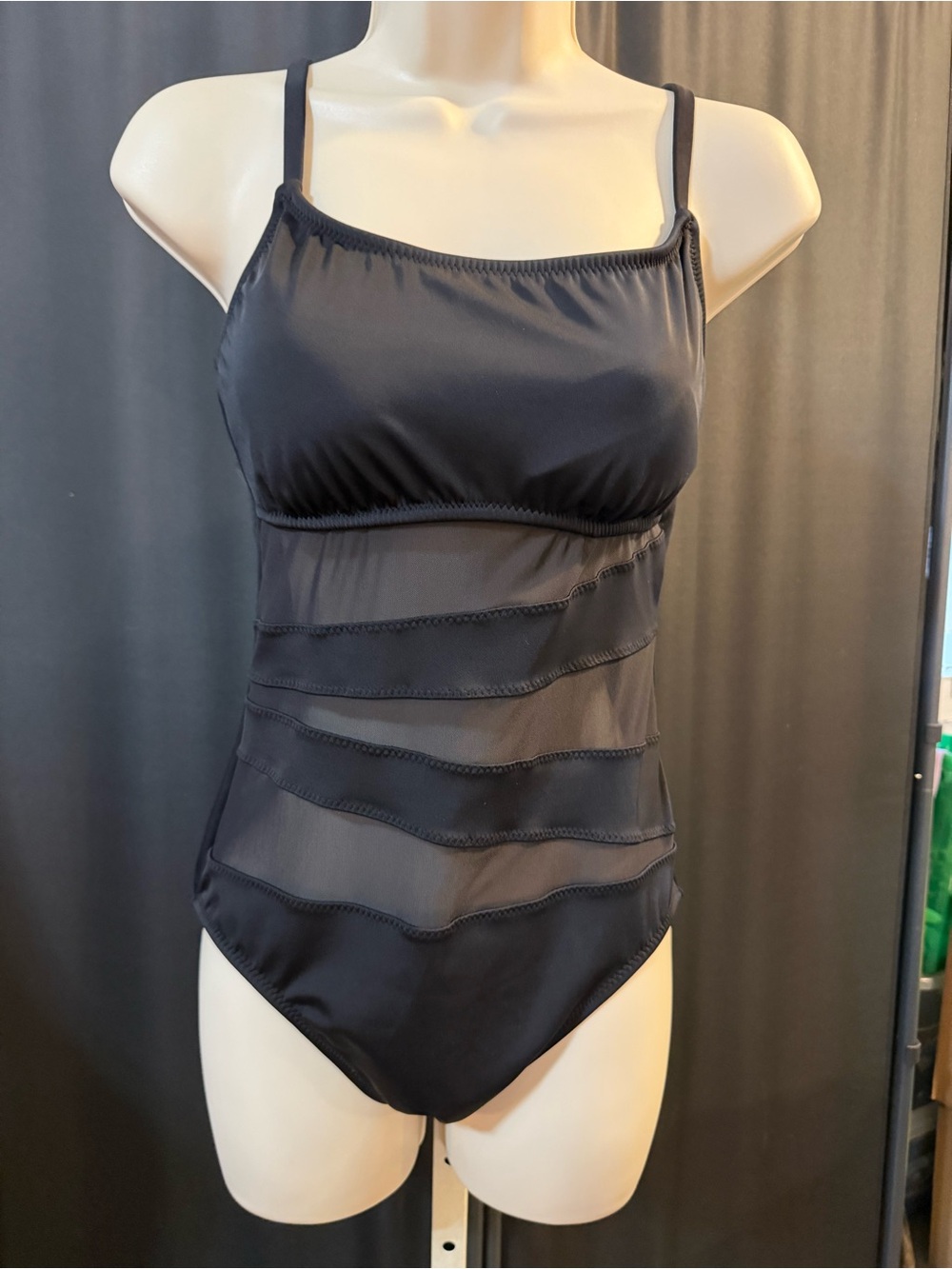 Shade & Shore Mesh Scoop Neck Medium Coverage One Piece Swimsuit Black